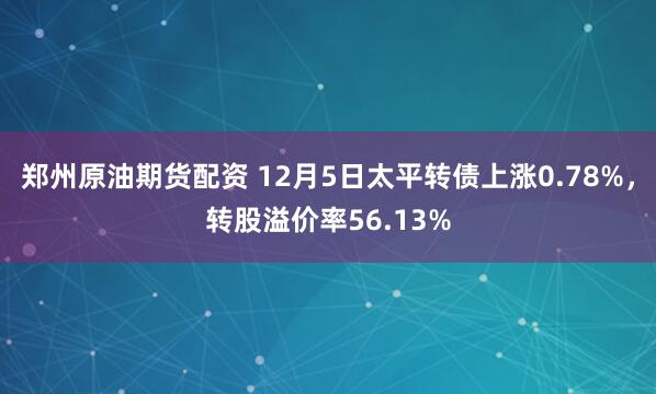 郑州原油期货配资 12月5日太平转债上涨0.78%，转股溢价率56.13%